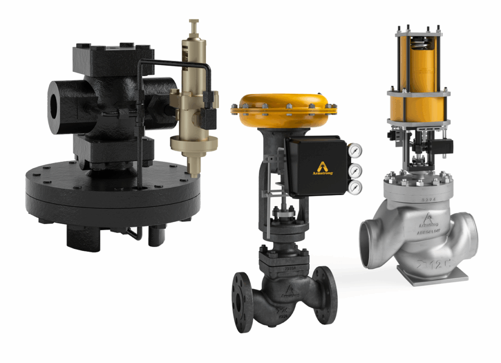 Armstrong industrial control valves and steam regulators for flow and pressure management.